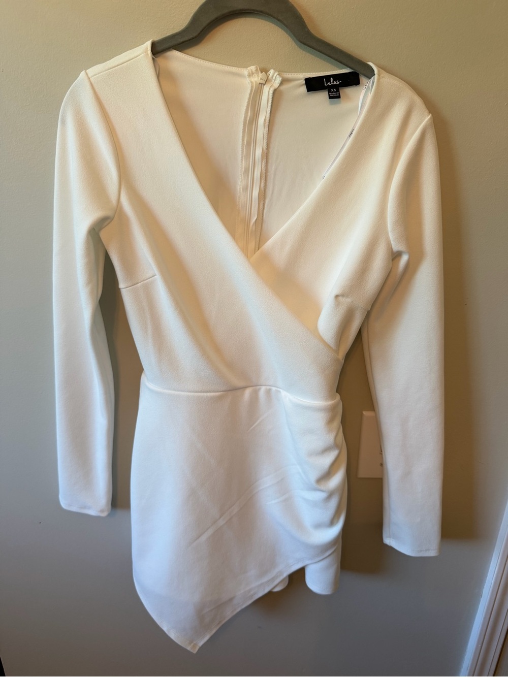 Lulus White Long Sleeve Surplice Mini Dress romper